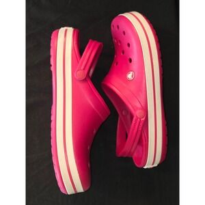 Crocs Women's Pink & White Clogs Sandals Shoes Size W12 M10 Comfortable Casual